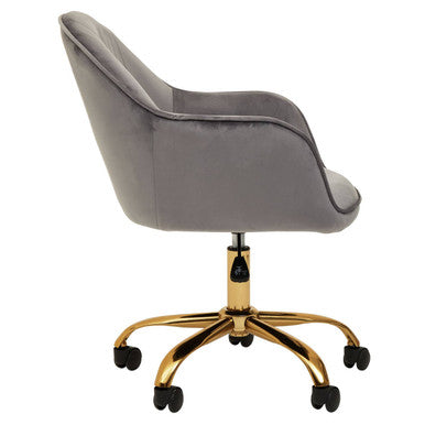 Brent Grey Velvet And Gold Base Home Office Chair - PN Home