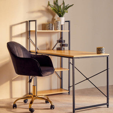 Brent Black Velvet And Gold Base Home Office Chair - PN Home