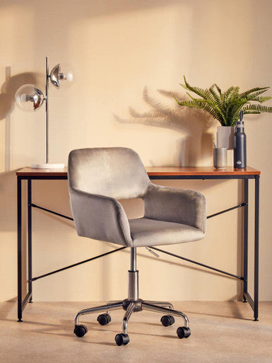 Brent Grey Velvet And Chrome Base Home Office Chair - PN Home