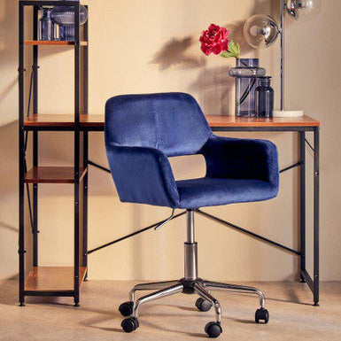 Brent Navy Velvet And Chrome Base Home Office Chair - PN Home