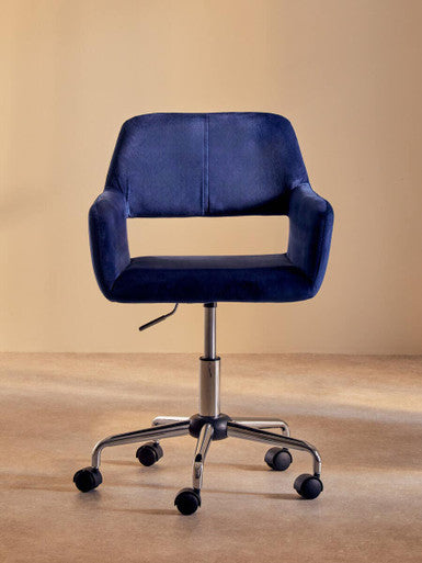 Brent Navy Velvet And Chrome Base Home Office Chair - PN Home
