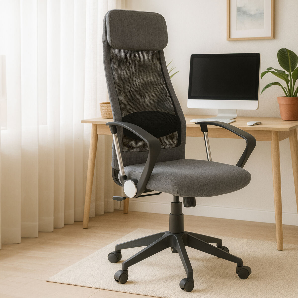 Brent Black Mesh And Grey Fabric Home Office Chair - PN Home