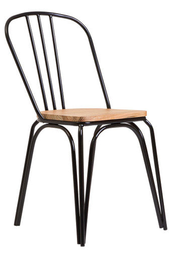 District Dining Chair Elm Wood Seat With Black Finish Metal Frame - PN Home