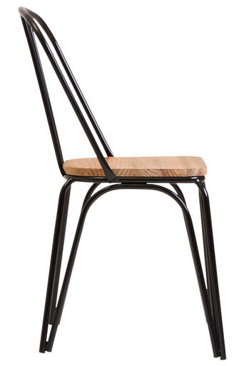 District Dining Chair Elm Wood Seat With Black Finish Metal Frame - PN Home