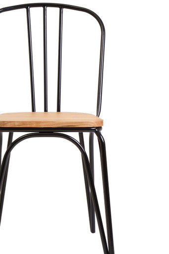 District Dining Chair Elm Wood Seat With Black Finish Metal Frame - PN Home