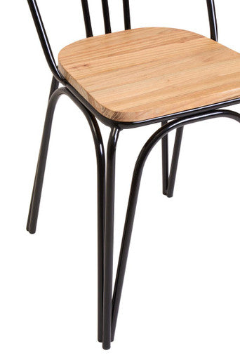 District Dining Chair Elm Wood Seat With Black Finish Metal Frame - PN Home