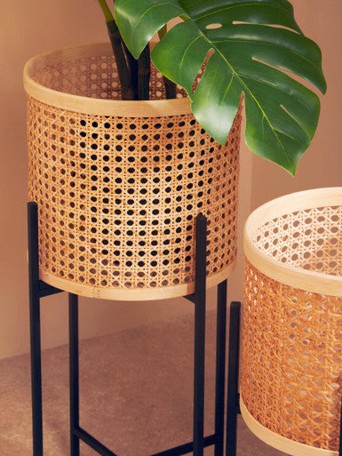 Depok Large Rattan Planter with Metal Stand - PN Home