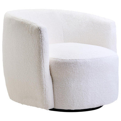 Montreal Ivory Boucle Effect Curved Lounge Chair With Swivel Base