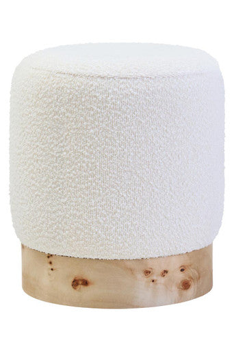 Mota Burl Wood And Cream Boucle Round Stool - PN Home