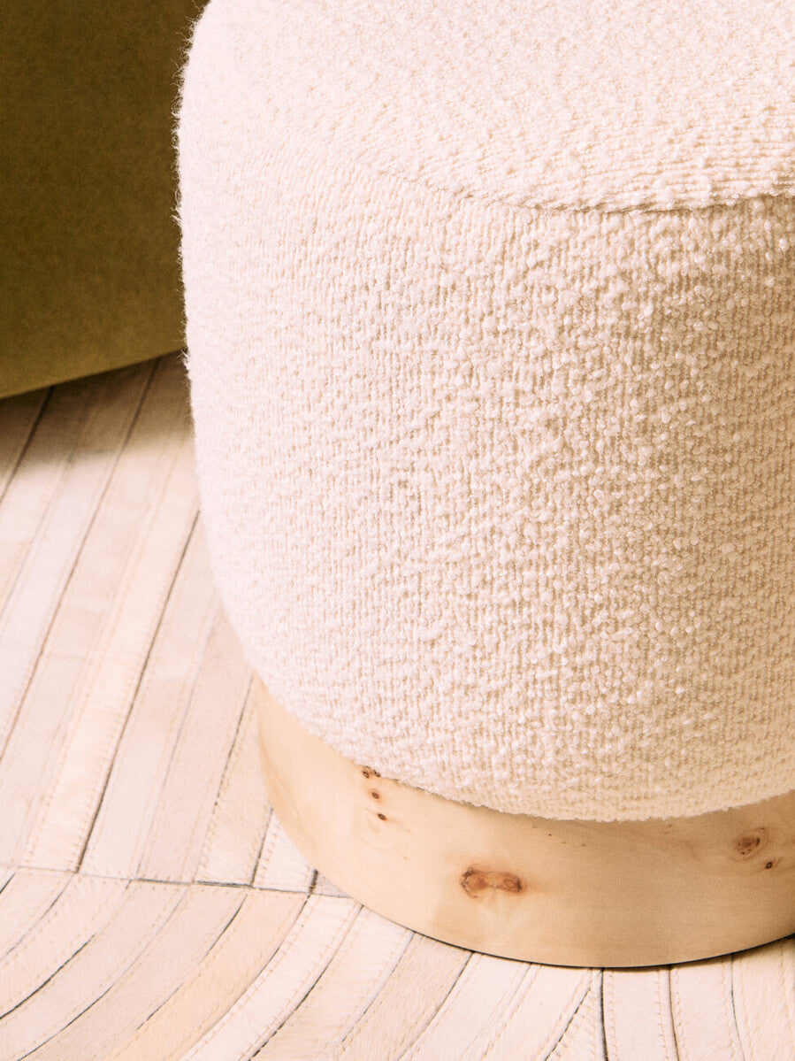 Mota Burl Wood And Cream Boucle Round Stool - PN Home