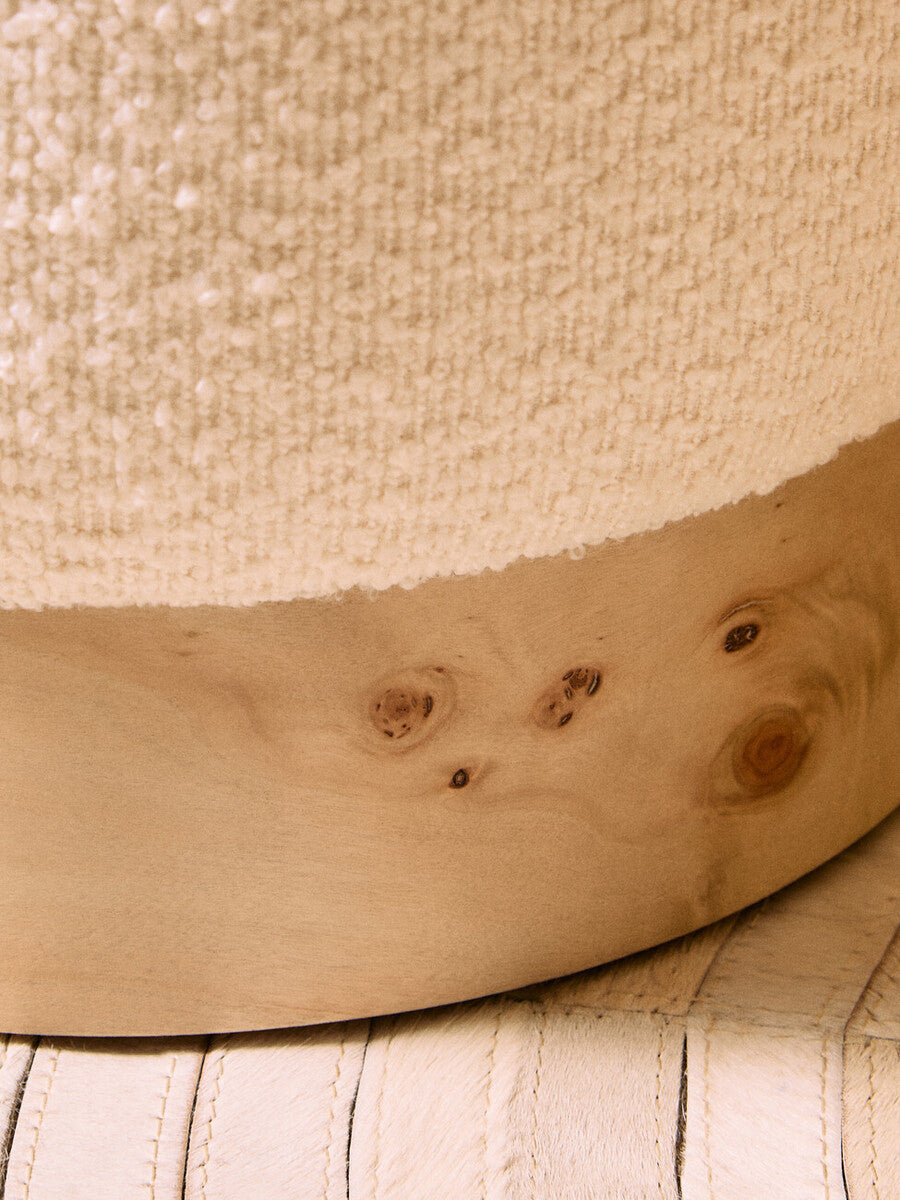 Mota Burl Wood And Cream Boucle Round Stool - PN Home