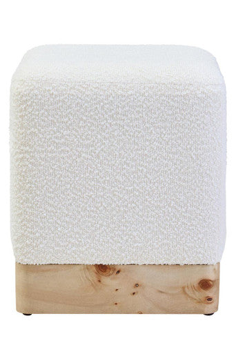 Mota Burl Wood And Cream Boucle Square Stool - PN Home