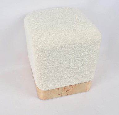 Mota Burl Wood And Cream Boucle Sqaure Stool