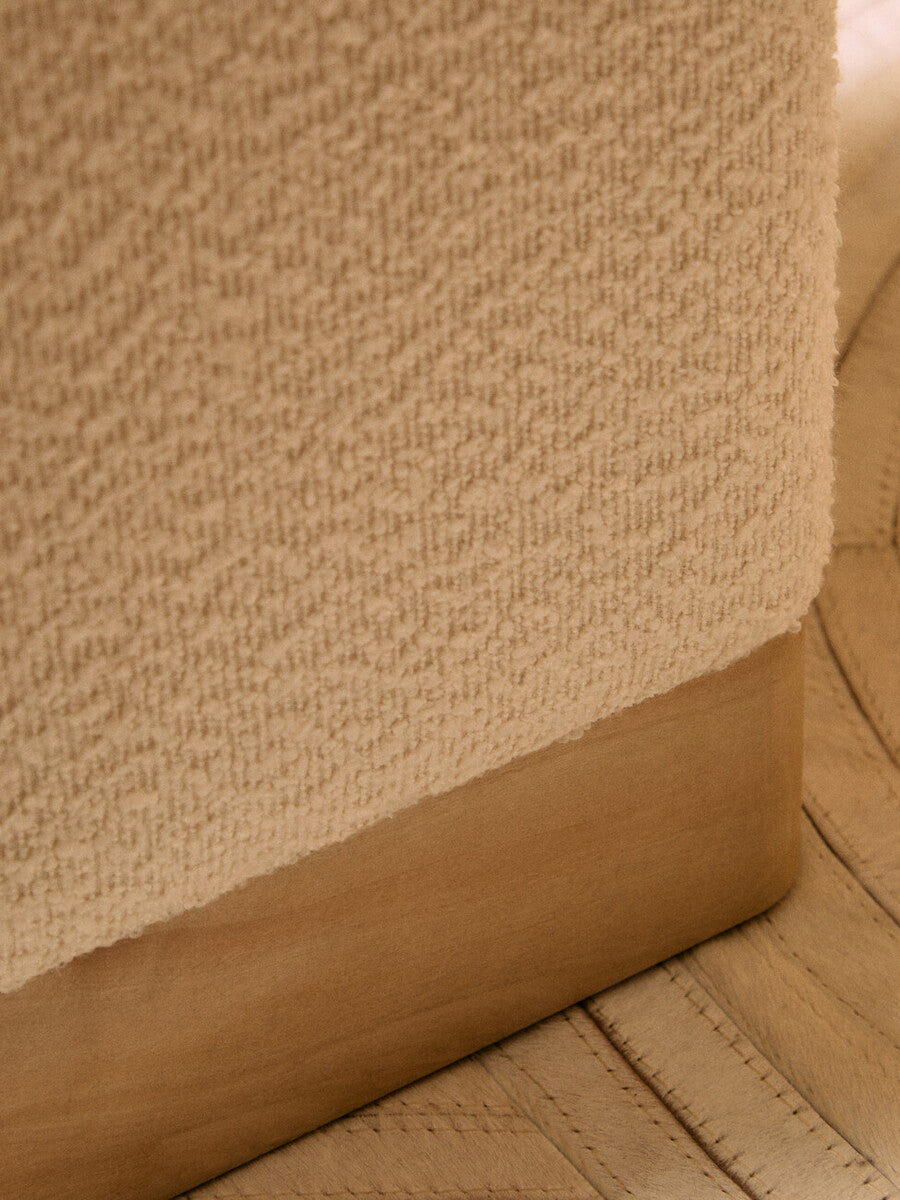 Mota Burl Wood And Cream Boucle Sqaure Stool