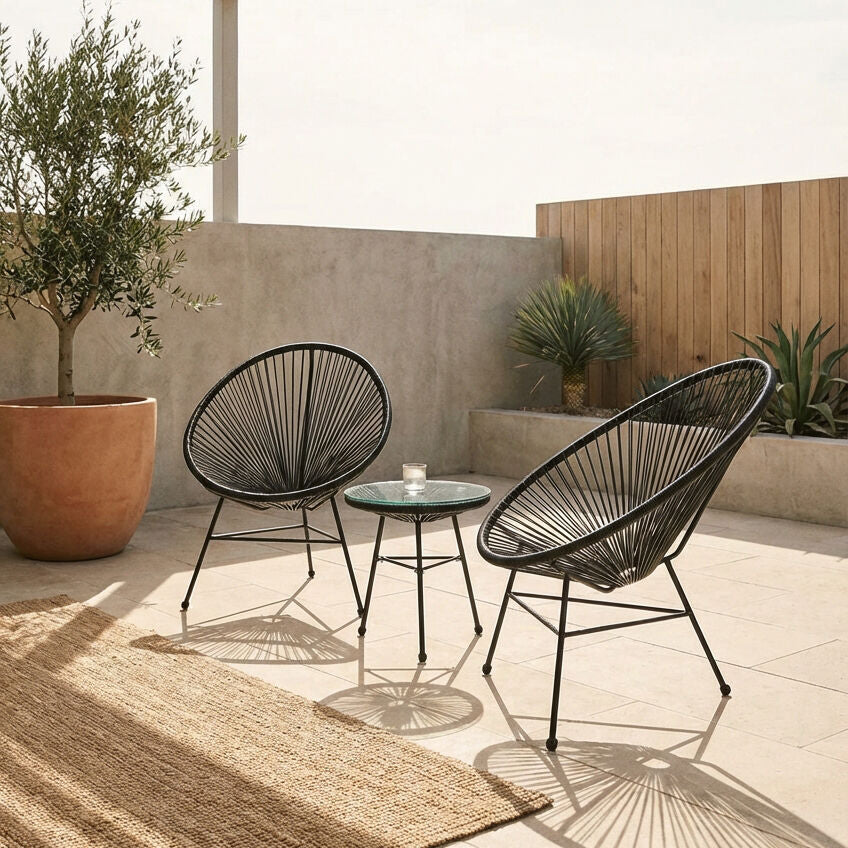 Miami Black Rattan 3 Piece Patio Set - PN Home