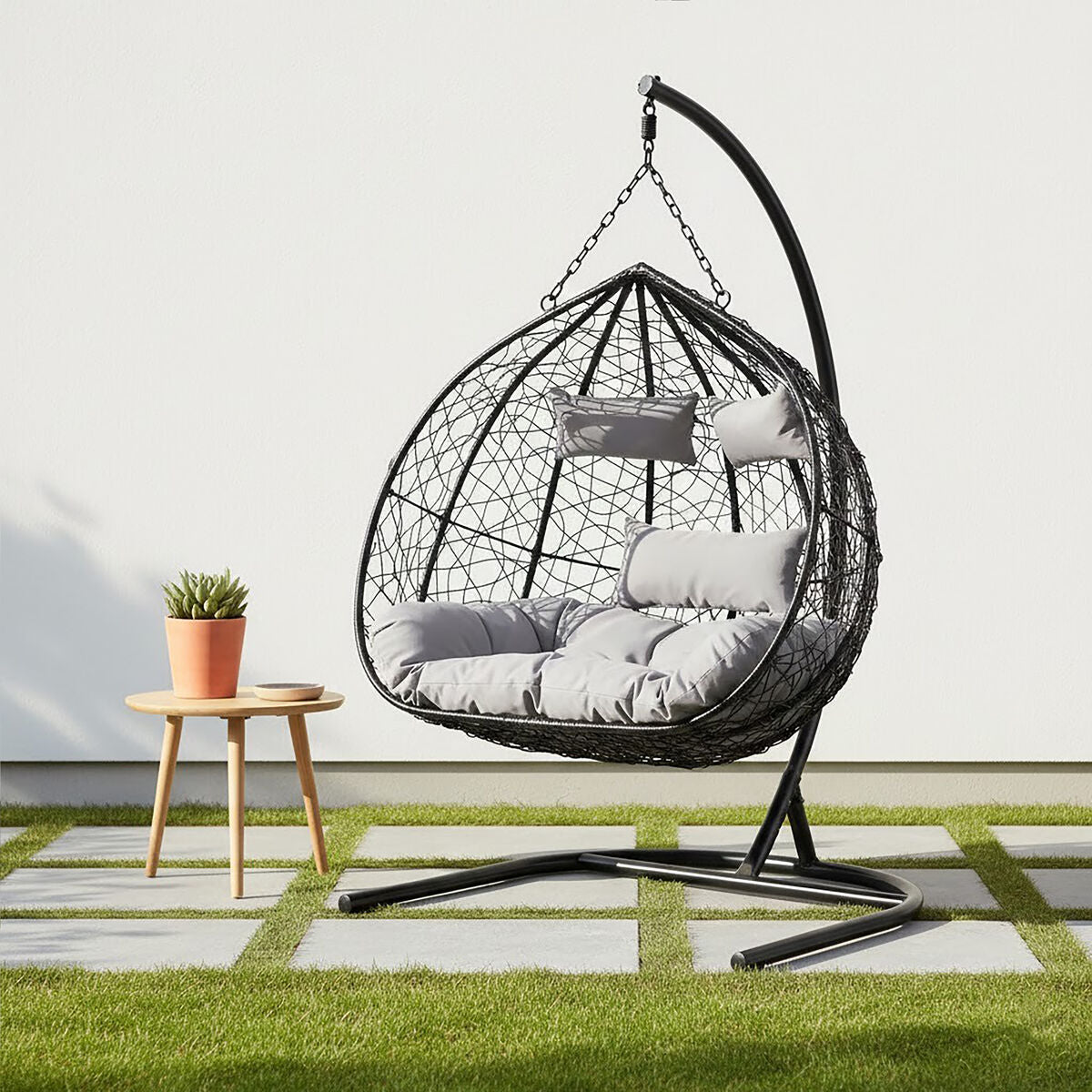 Goa Black Rattan Effect Double Hanging Chair - PN Home