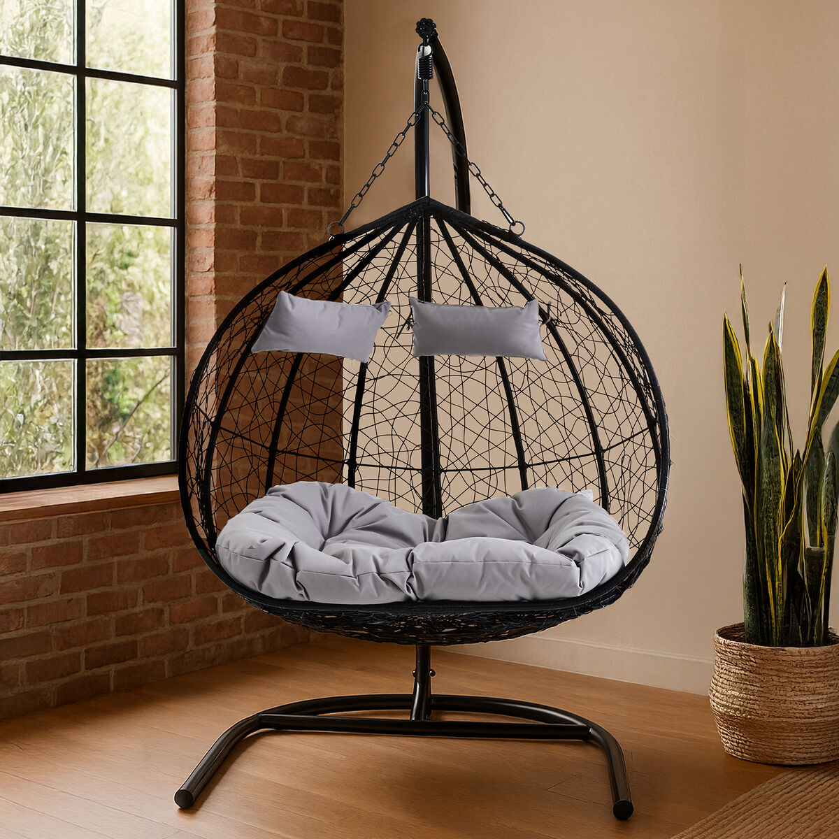 Goa Black Rattan Effect Double Hanging Chair - PN Home