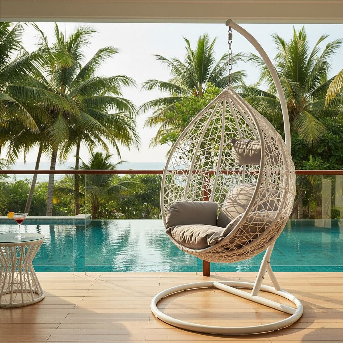 Goa White Rattan Effect Hanging Chair - PN Home