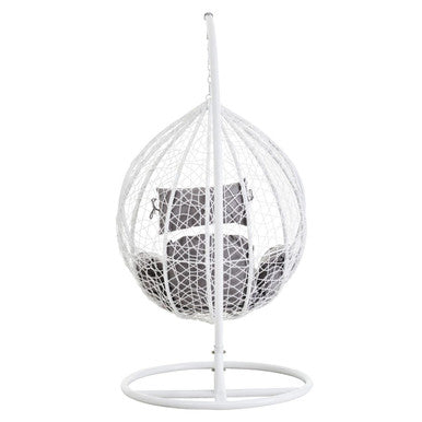 Goa White Rattan Effect Hanging Chair With Grey Cushions - PN Home