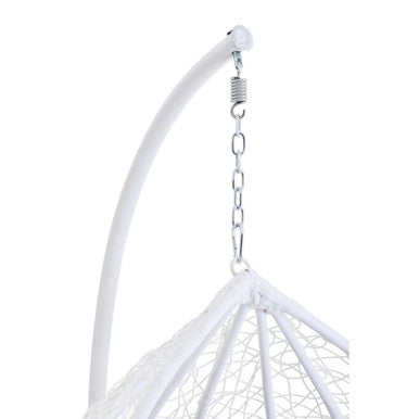 Goa White Rattan Effect Hanging Chair With Grey Cushions - PN Home