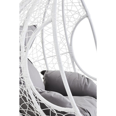 Goa White Rattan Effect Hanging Chair With Grey Cushions - PN Home
