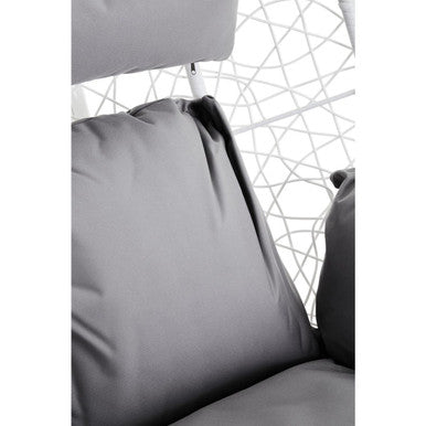 Goa White Rattan Effect Hanging Chair With Grey Cushions - PN Home