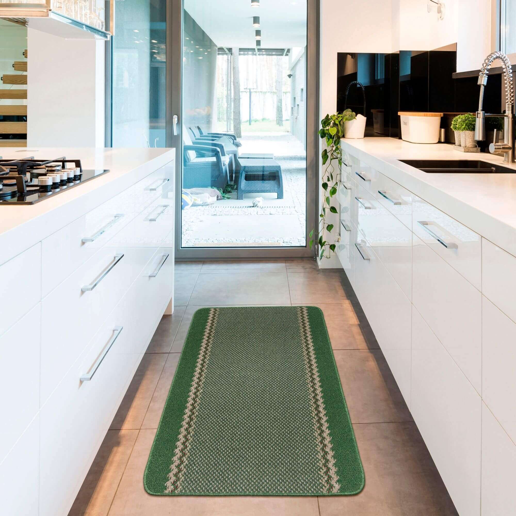 Washable Designer Bordered Green Rug | 116Gr - PN Home
