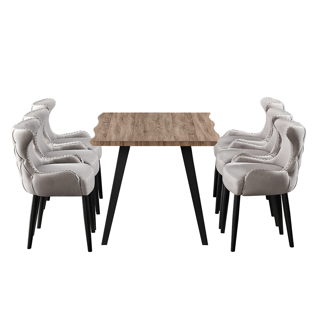 Oxford Rocco LUX Dining Set, a Table and Chairs Set of 6, Walnut