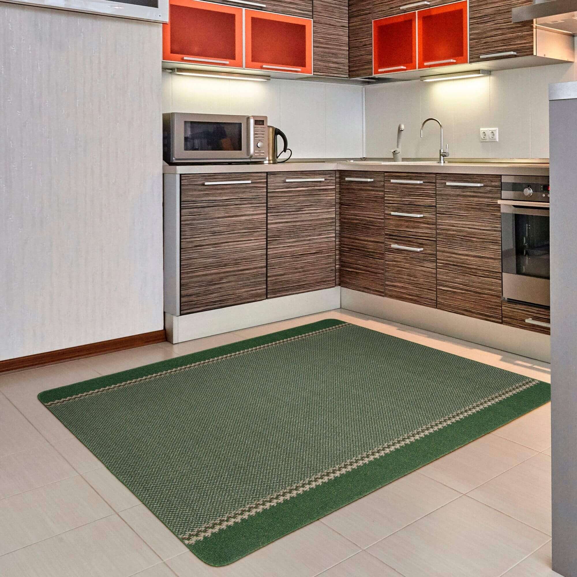 Washable Designer Bordered Green Rug | 116Gr - PN Home