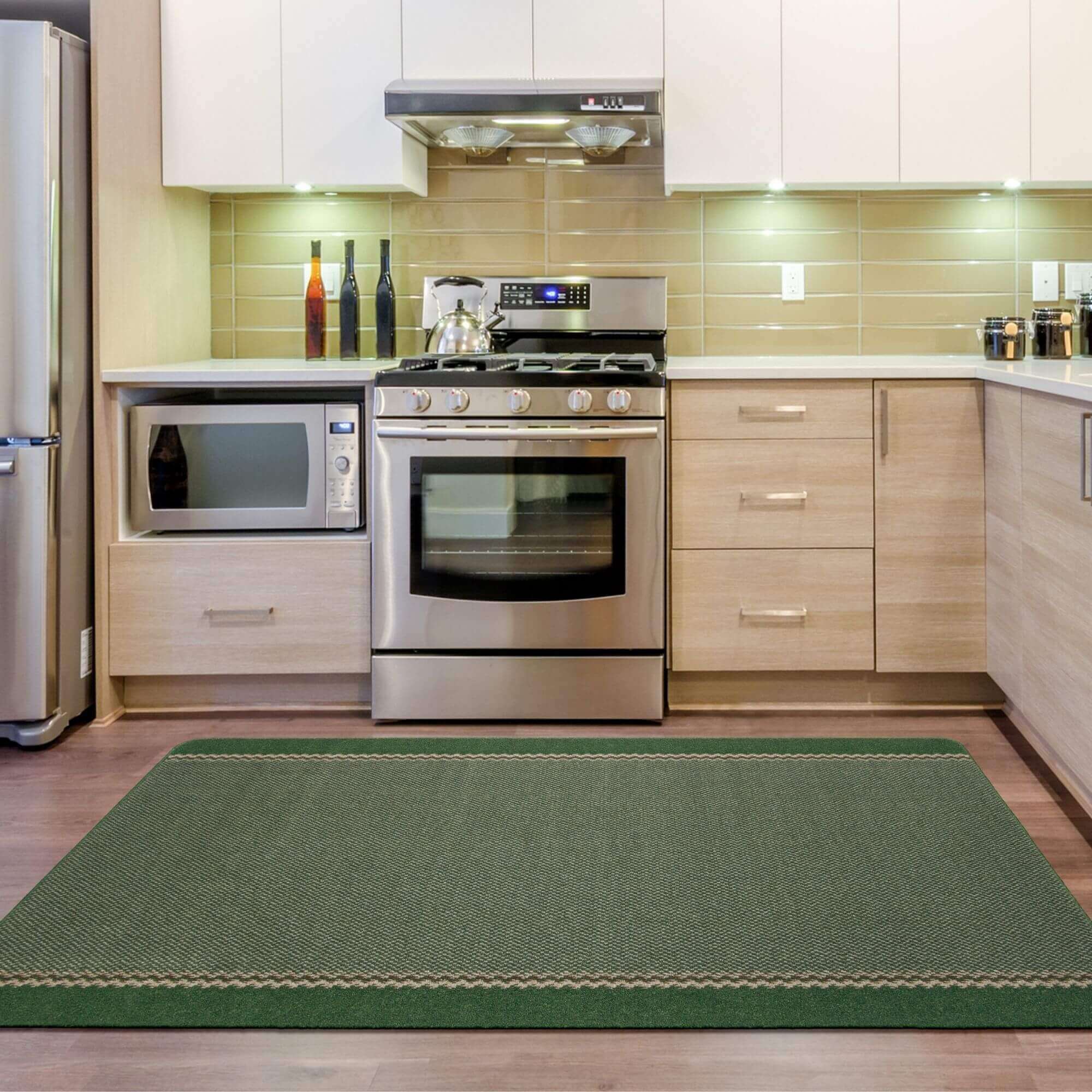 Washable Designer Bordered Green Rug | 116Gr - PN Home