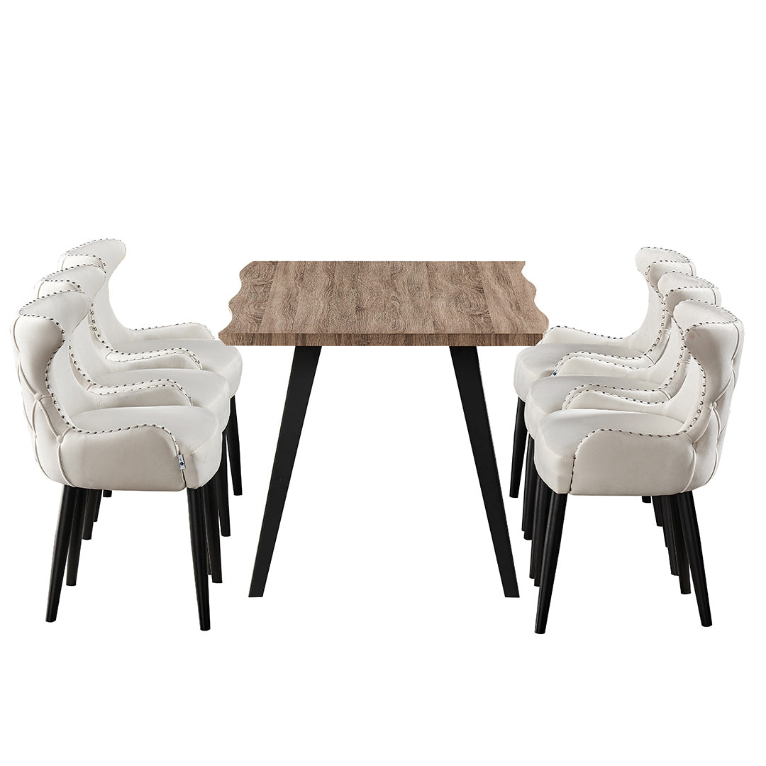 Oxford Rocco LUX Dining Set, a Table and Chairs Set of 6, Walnut