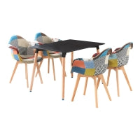 Patchwork Halo Dining Set - Set of 4 Tub Retro Chairs with Armrests & a Halo Table w/ Solid Wooden Legs