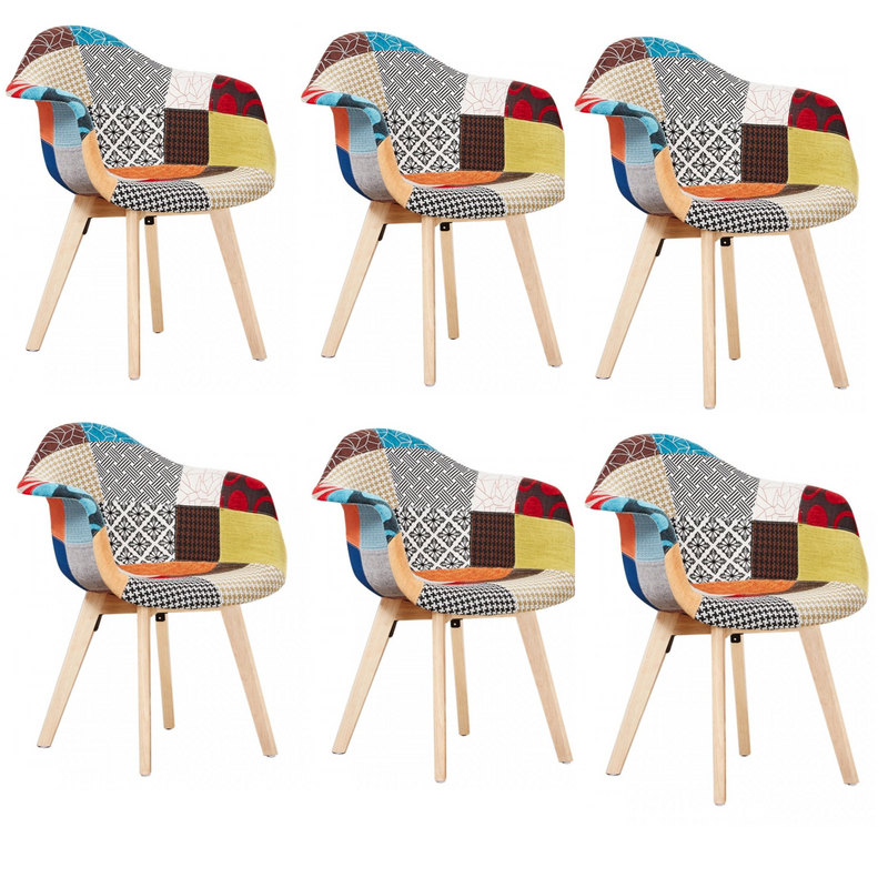 Patchwork Tub Chair with Armrests – Stylish Fabric Dining Chair Multicolored
