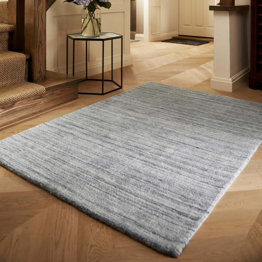 Fine Stripes Silver Grey Wool Rug - PN Home