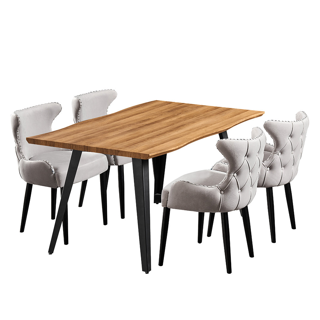 Oxford Rocco LUX 5PCs Dining Set includes an Oak Dining Table and Set of 4 Dining Chairs