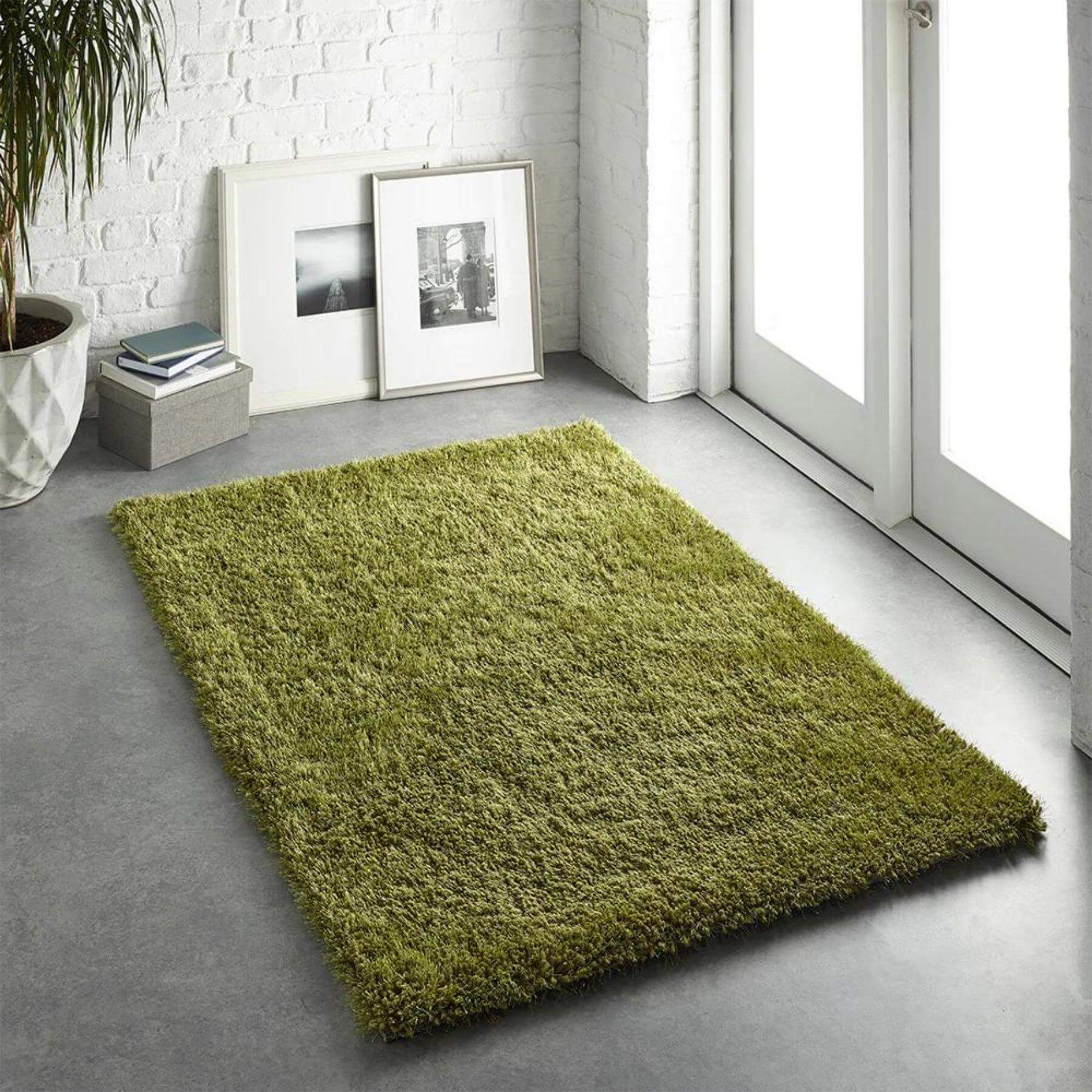Chicago Olive Green Shaggy Rug - PN Home