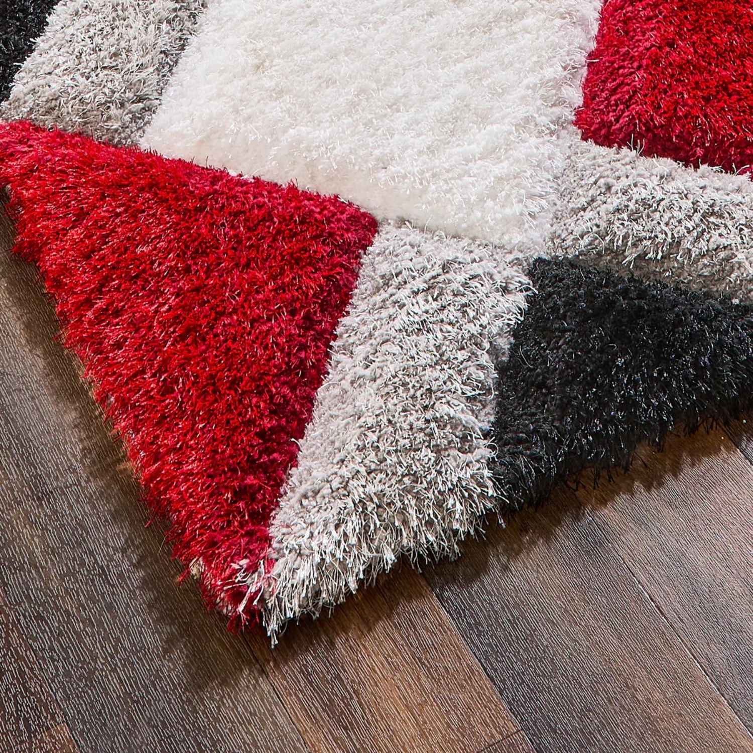 3D Red Geometric Shaggy Rug - PN Home