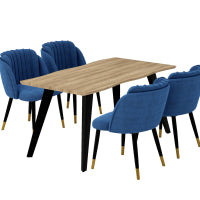 Milano Rocco Duke LUX Dining Set | a Oak Dining Table & 4 Velvet Dining Chairs with Silver End Caps