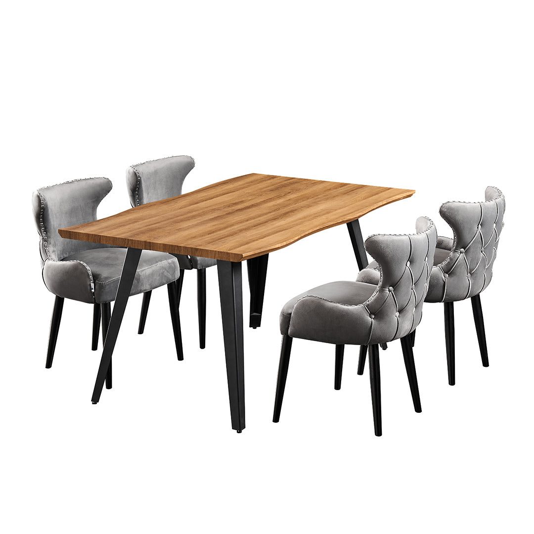 Oxford Rocco LUX 5PCs Dining Set includes an Oak Dining Table and Set of 4 Dining Chairs