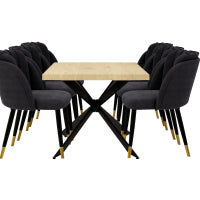 Milano Duke LUX Dining Set | a Oak Dining Table & 6 Dining Chairs with Gold End Caps
