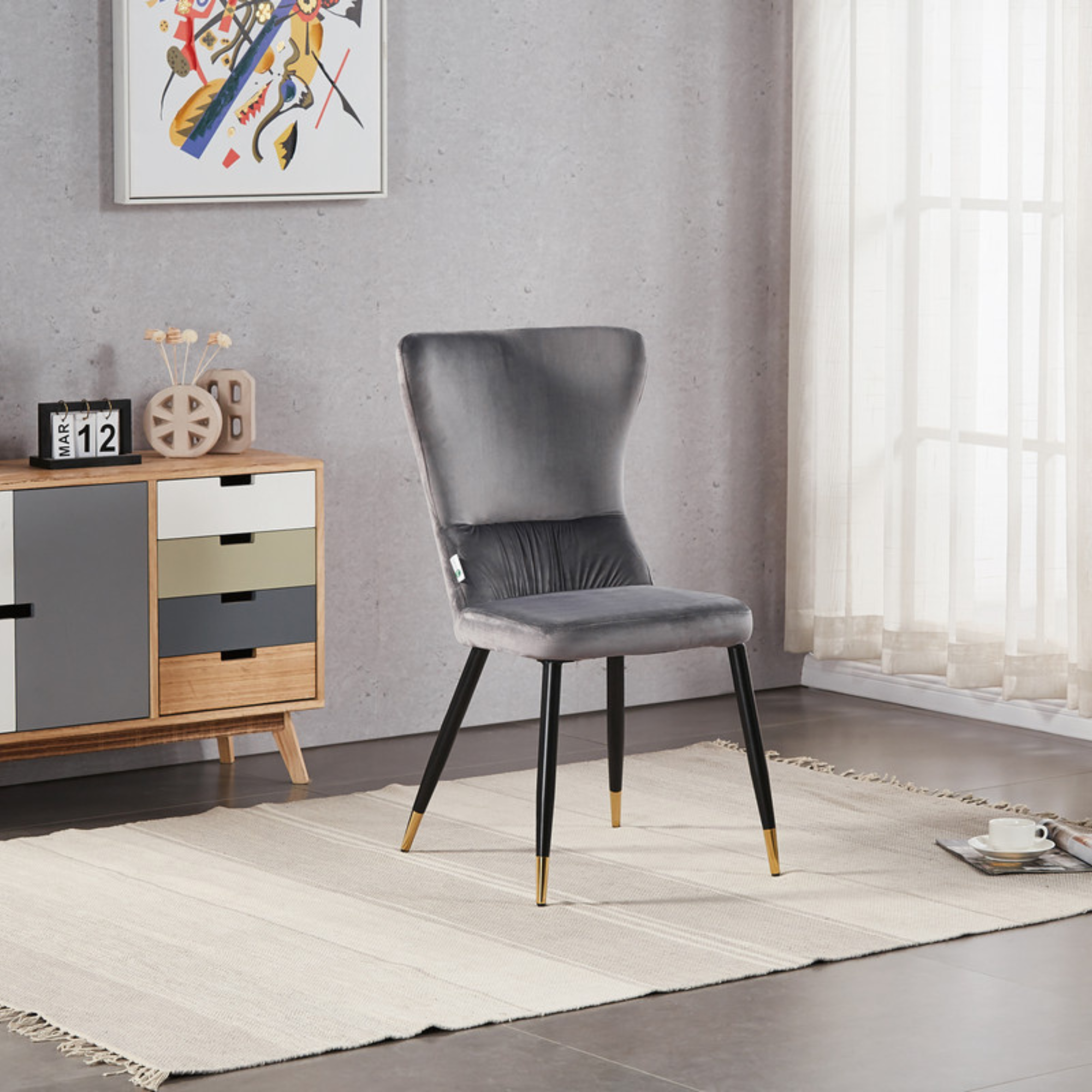 7 Pieces New York Rocco Dining Set - a Walnut Rectangular Dining Table and Set of 6 Green Dining Chairs