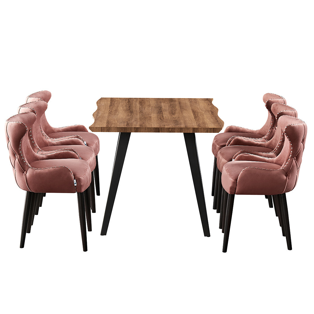 Oxford Rocco LUX 7PCs Dining Set includes an Oak Dining Table and Set of 6 Dining Chairs