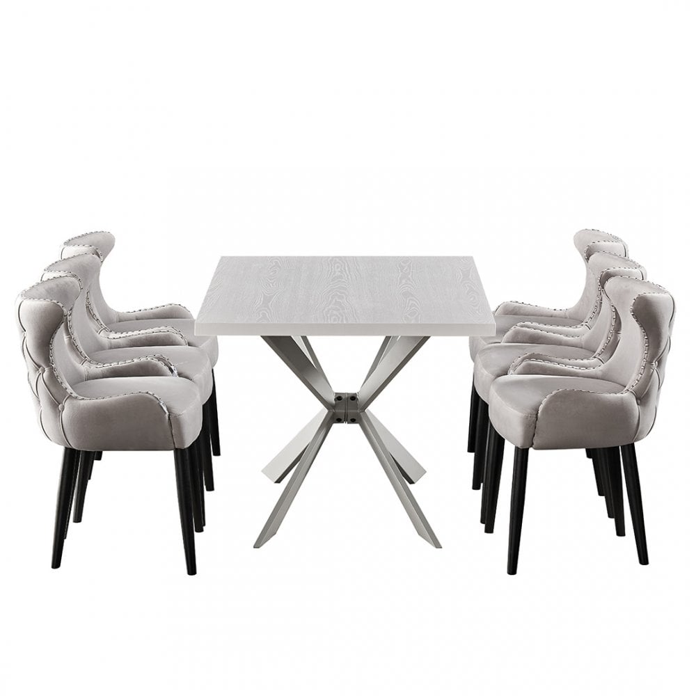 Oxford Duke LUXWhite Dining Set with White Table and 6 Dining Chairs