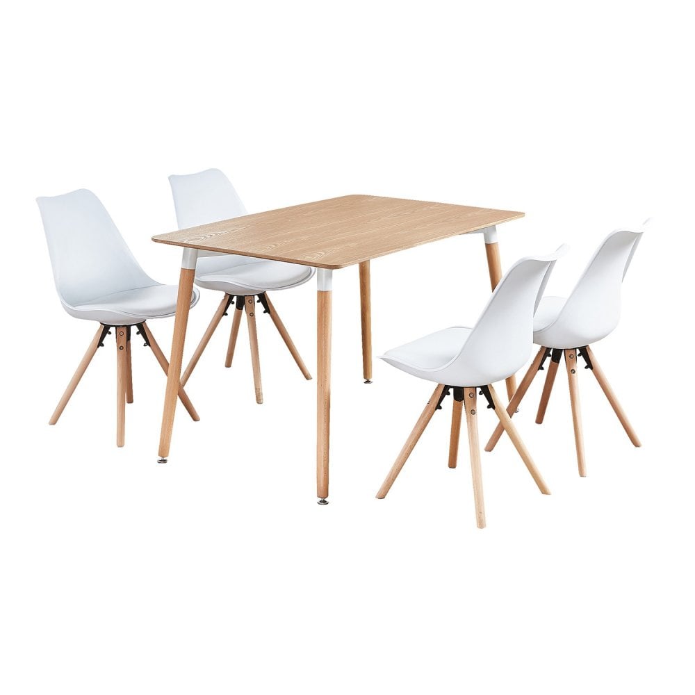 Sophie Halo Dining Set with Oak Table and 4 White Chairs