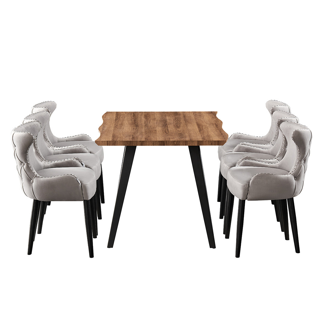 Oxford Rocco LUX 7PCs Dining Set includes an Oak Dining Table and Set of 6 Dining Chairs