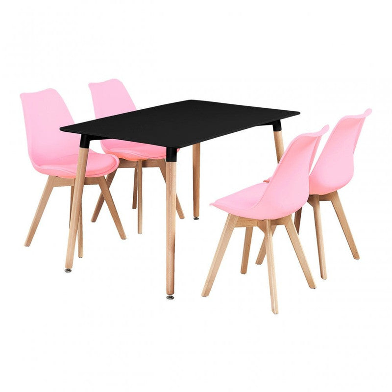 Black Halo Dining Table & Set of 4 Jamie Lorenzo Tulip chairs with Padded Seat - PN Home