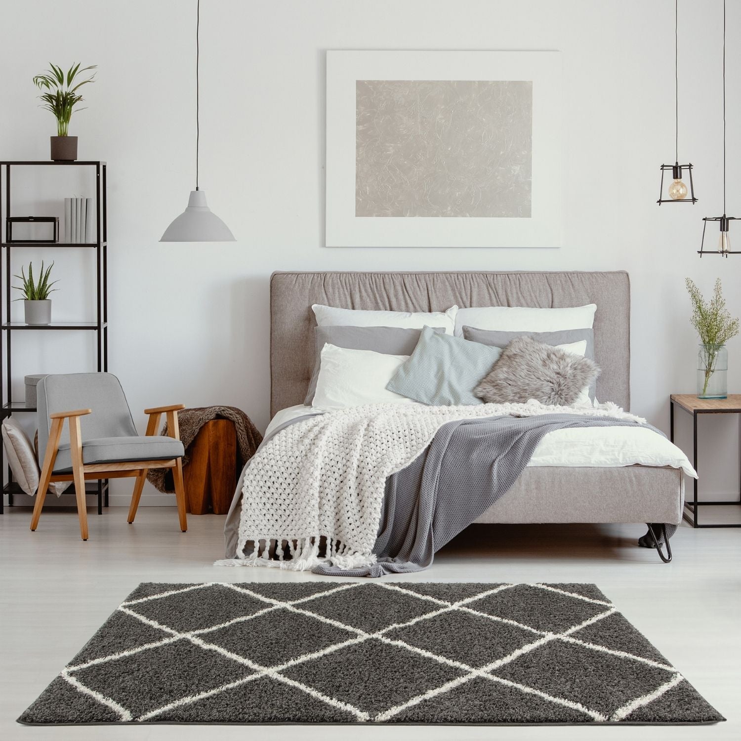Moroccan Dark Grey Shaggy Rug | 540 - PN Home