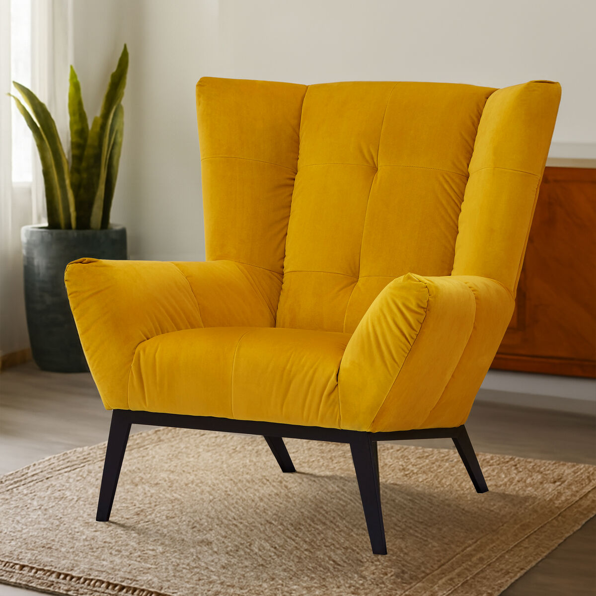 Maiko Yellow Fabric Armchair - PN Home
