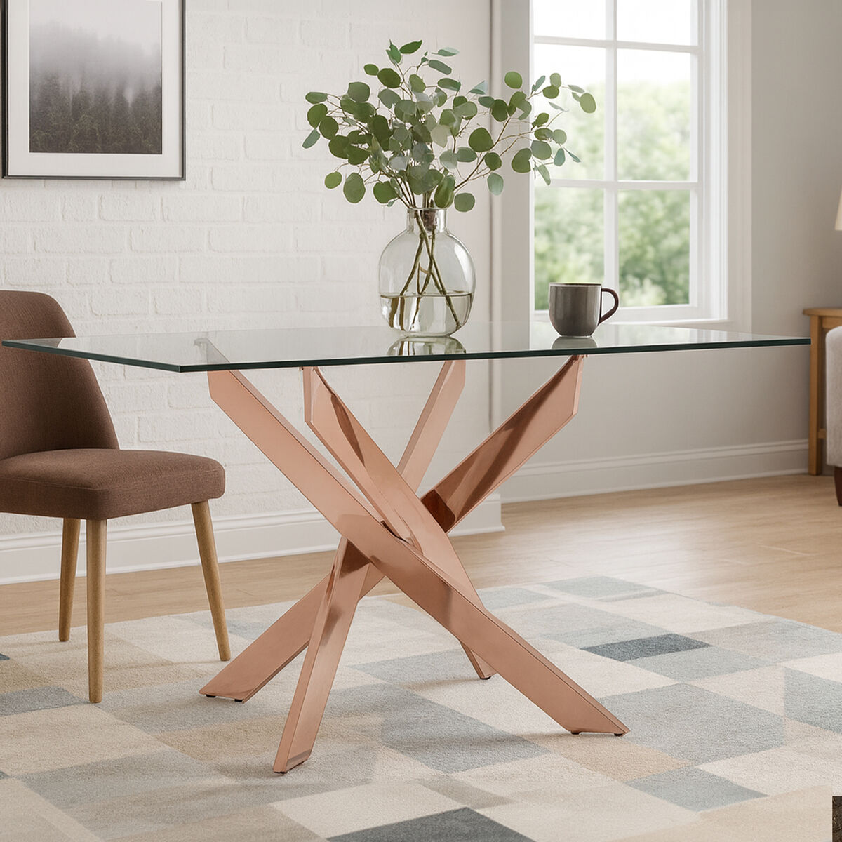 Allure Rectangular Rose Gold Dining Table - PN Home