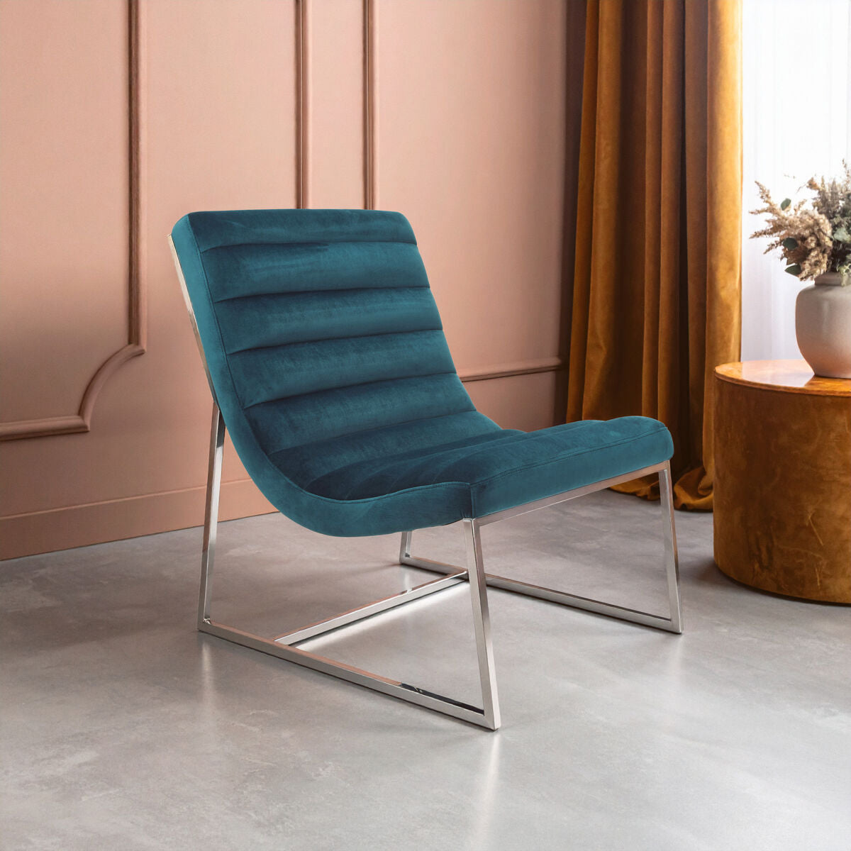 Vogue Teal Velvet Curving Profile Lounge Chair - PN Home